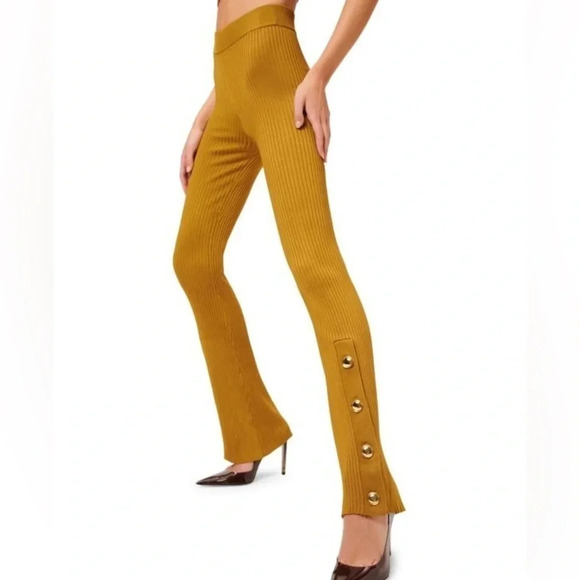 GOOD AMERICAN Plaited Boss Flare Pants Golden Brown 4 - Picture 4 of 12